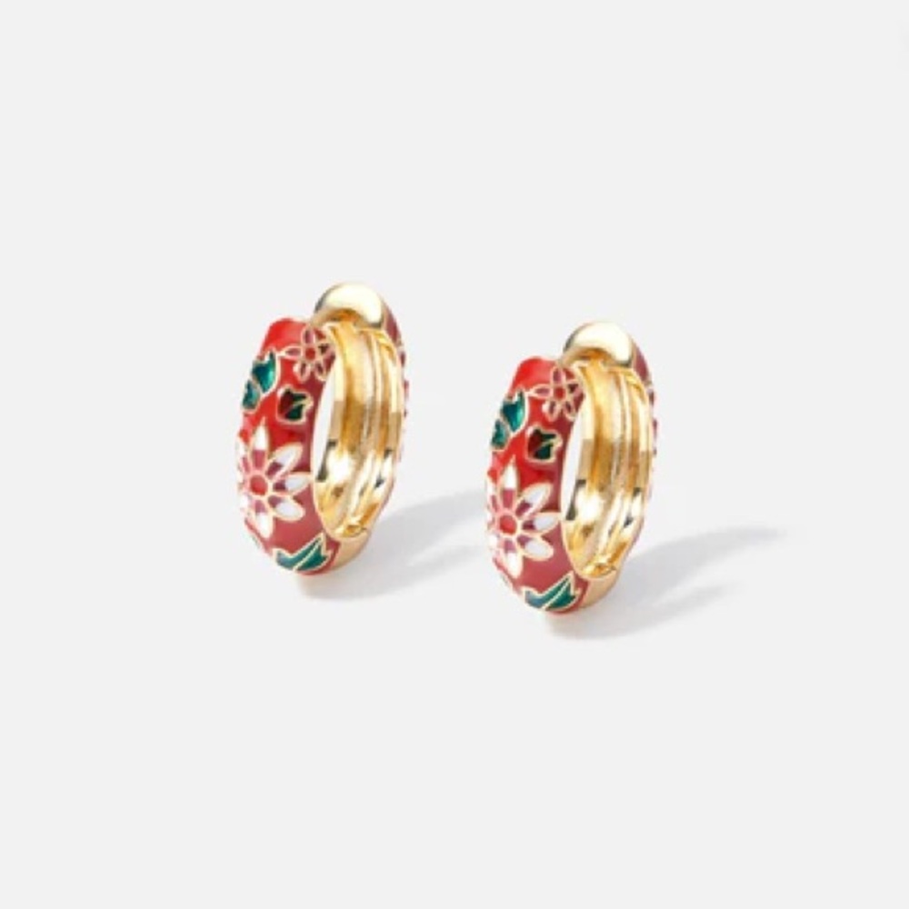 Vibrant Red and Gold Floral Earrings
